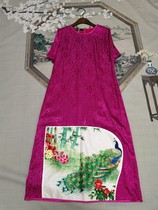 Original national style womens Su embroidery hand embroidery peacock Chinese style retro rose red jacquard cotton dress