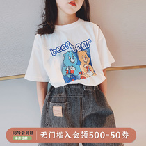 Ai Upper girl T-shirt 2022 summer dress new CUHK Casual Loose Loose minimalist Cartoon Printed Short Sleeve Blouse