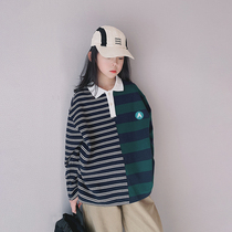 Ai Upper Girl Striped Sweatshirt 2022 Spring Dress New CUHK Boy Retro Polo Shirt Child Long Sleeve Blouse Tide