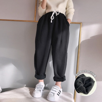 Ai Upper Girl Black Sports Pants 2021 Winter Dress New CUHK Child Casual Campus Plus Suede Thickened Casual Pants