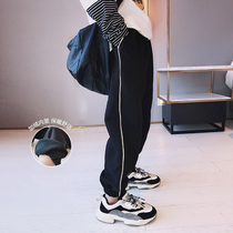 Aido girl girl gush sports pants 2021 winter dress new CUHK children foreign air casual pants children integrated suede pants