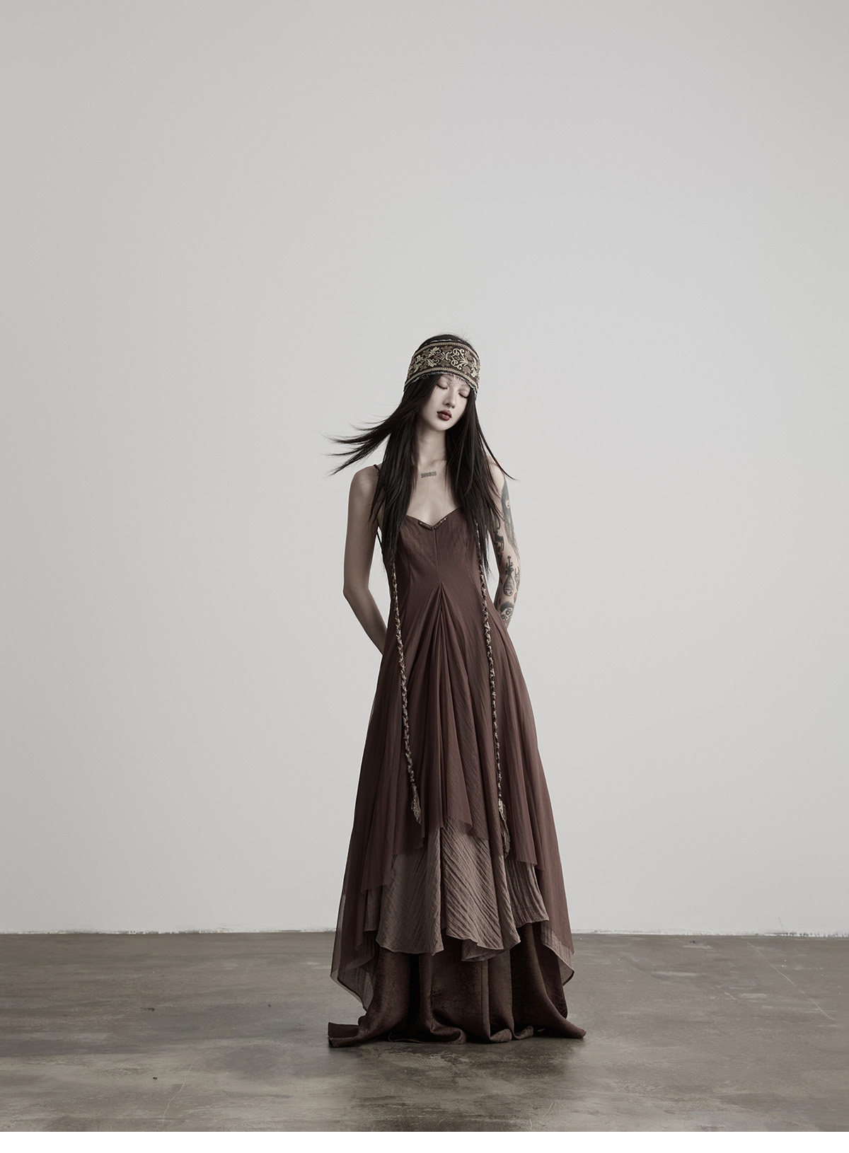 INDULGE Hand-Woven Beaded Back-Tie Layered Slip Dress