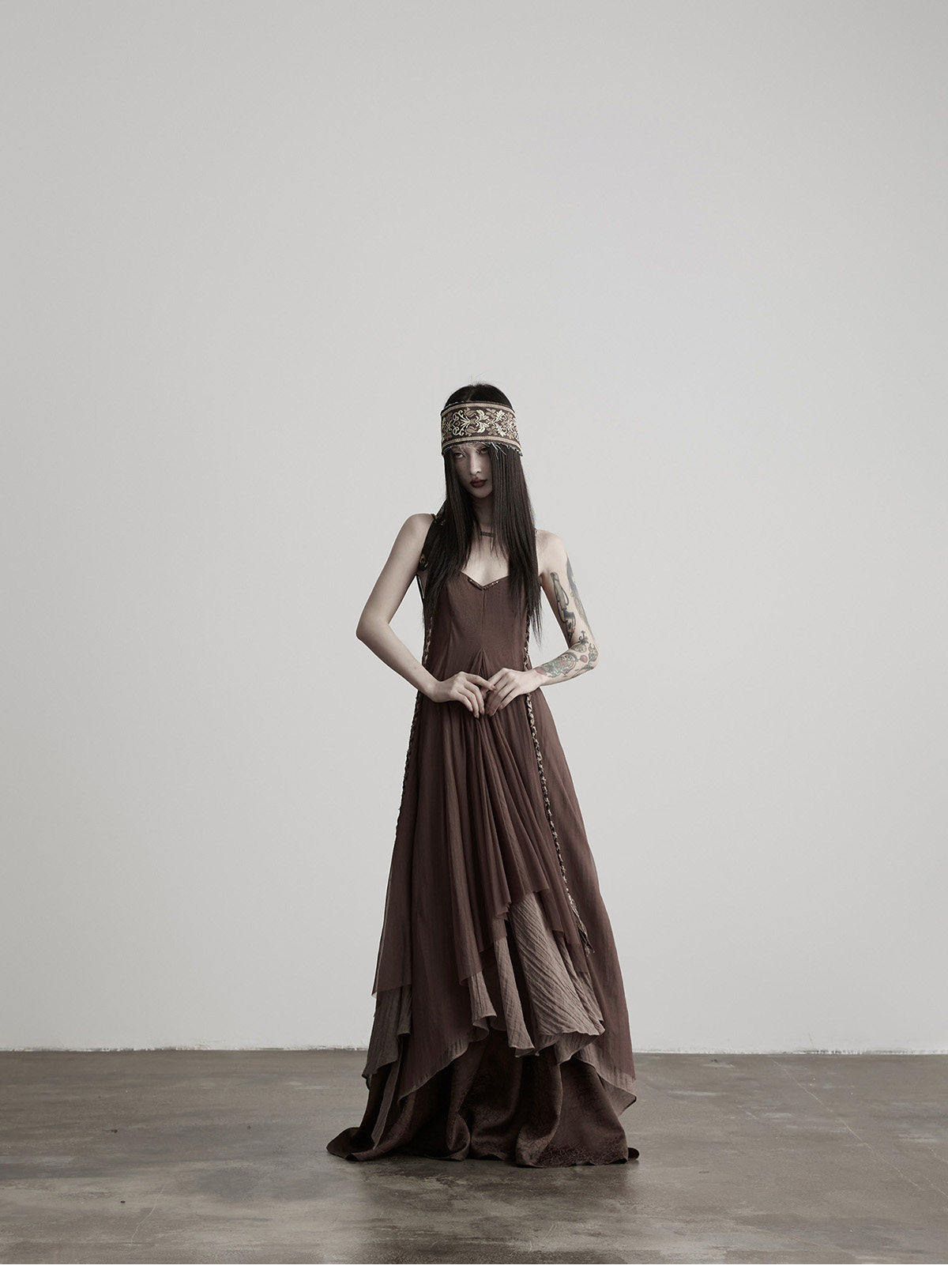 INDULGE Hand-Woven Beaded Back-Tie Layered Slip Dress