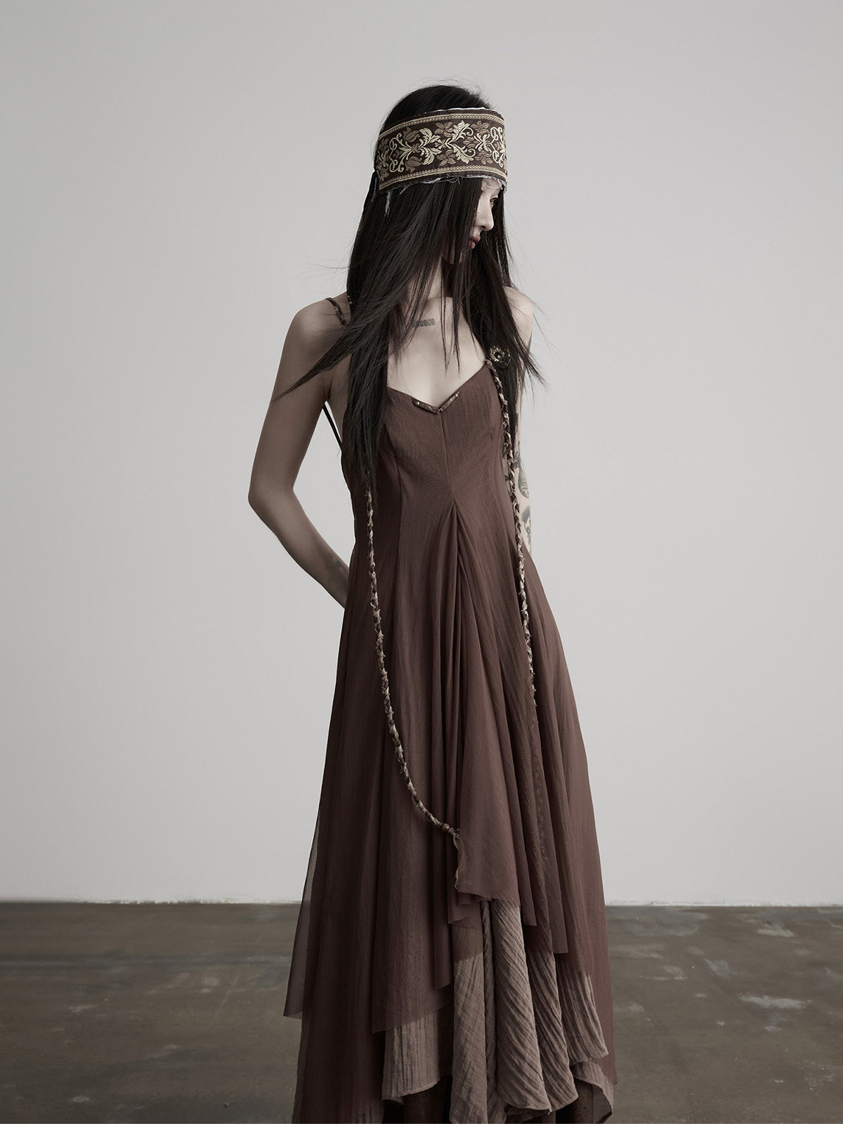 INDULGE Hand-Woven Beaded Back-Tie Layered Slip Dress