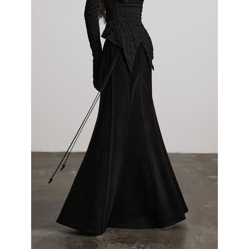 Indulge's "Feather Wings" Reversible Ribbon Knit Patchwork Skirt with Fishtail Hem and Long Skirt