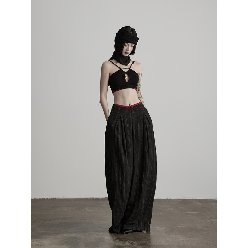Indulge Mo Xiu·Summer Pure Cotton Color-Blocked Tie-Striped Breathable Wide-Leg Pants for Women, Suitable for Commuting and Casual Wear Indulge Mo Xiu·Summer Pure Cotton Color-Blocked Tie-Striped Breathable Wide-Leg Pants for Women, Suitable for Commuting and Casual Wear