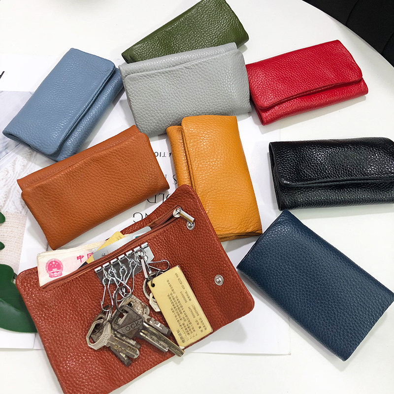 Men and women Genuine Leather Key Bag Multifunction Key Buttons Cow Leather Zero Money Bag Two-in-one Waist Hanging Key Bag Lovers