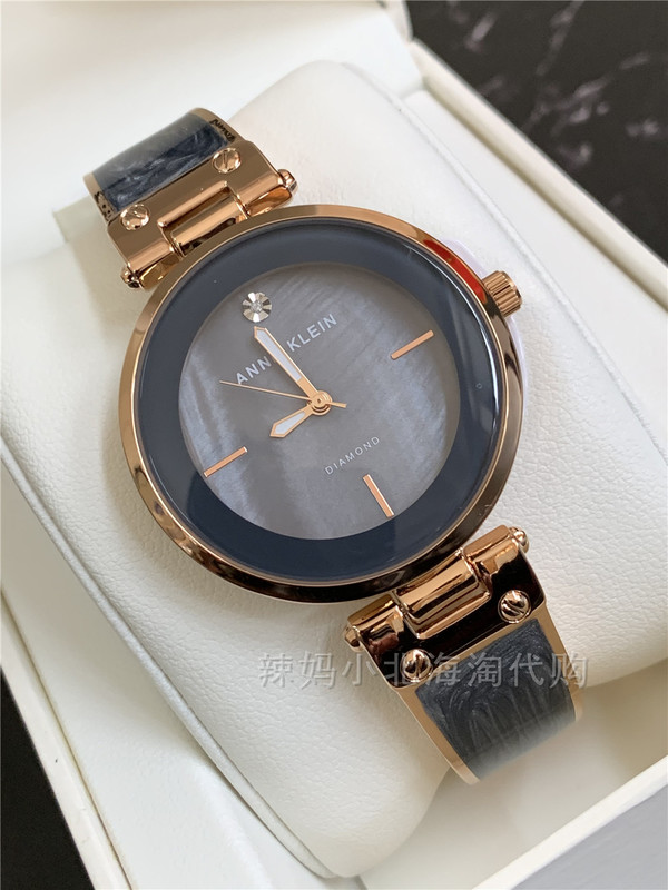 In-Stock American Anne Klein Gray Textured Enamel Bracelet Style Mother-Of-Pearl Dial Women's Quartz Watch with Luminous Features
