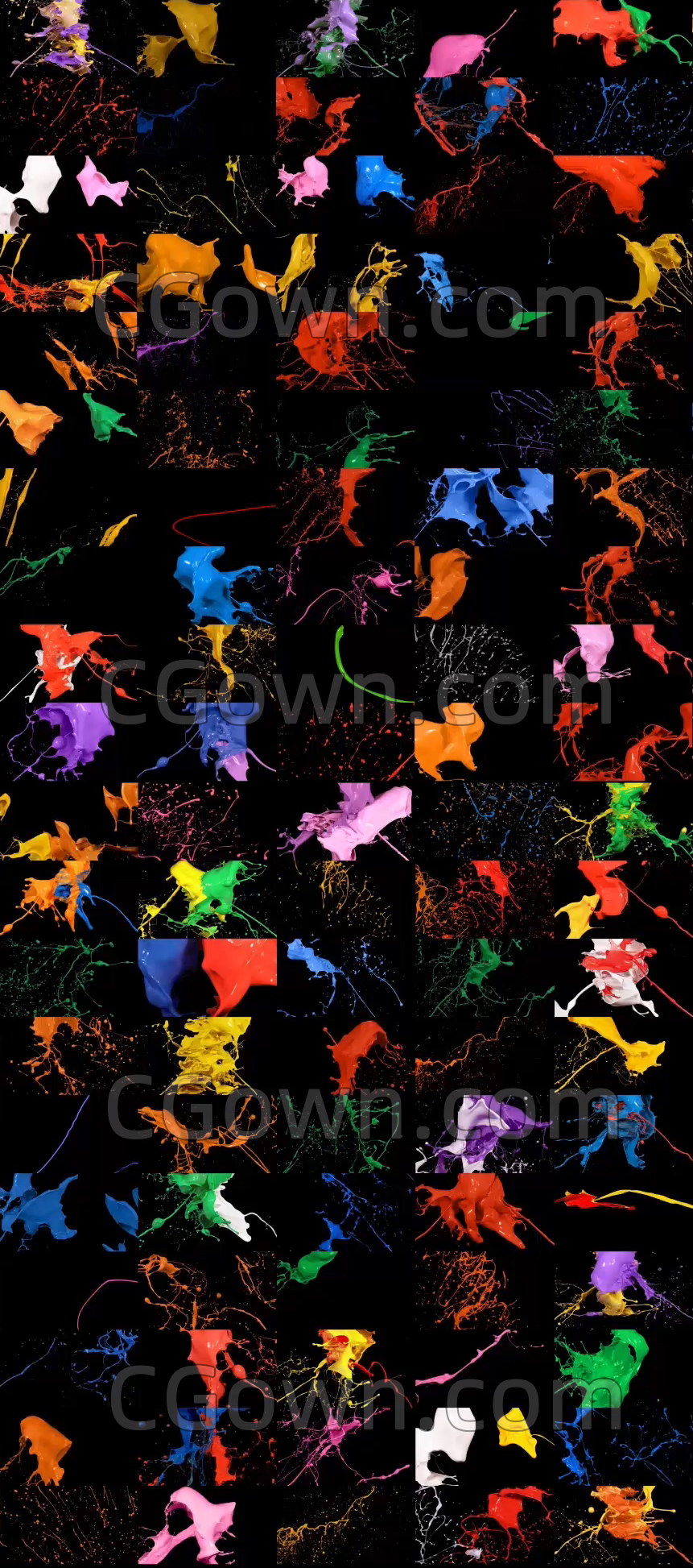 132种效果泼洒油漆飞溅慢镜头4K视频素材含Alpha透明通道文件