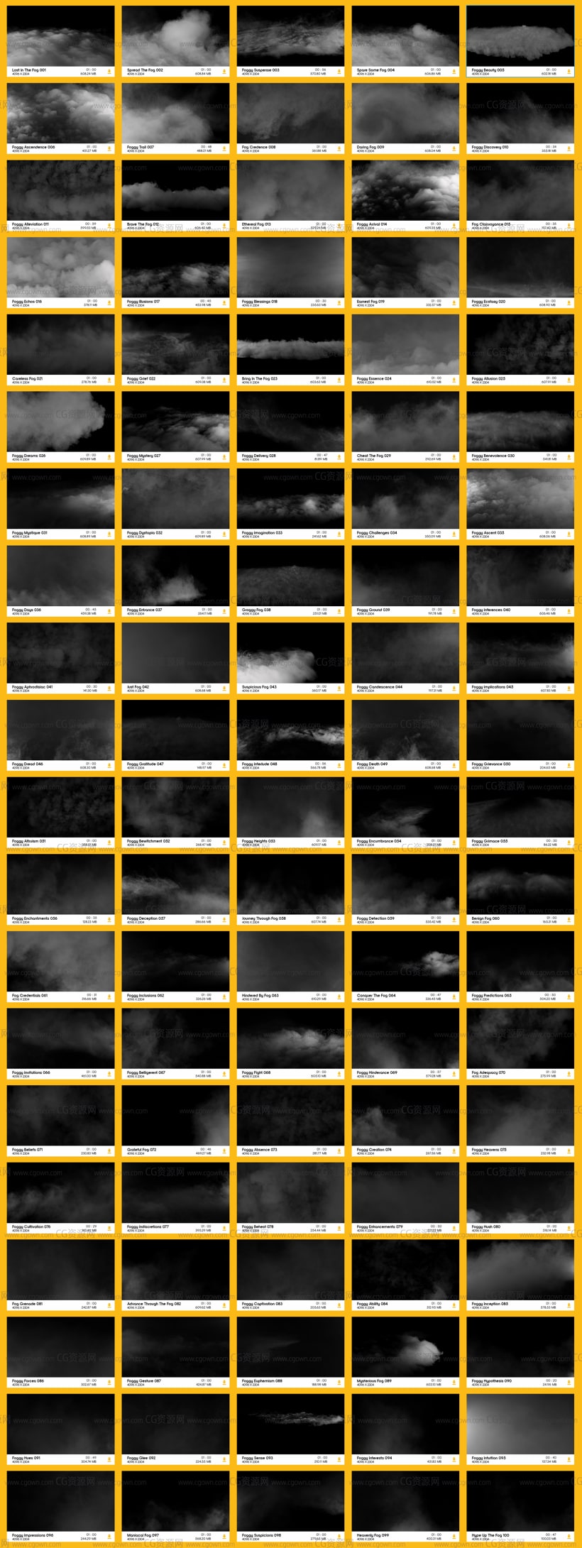 4K分辨率视频素材-100组缥缈烟雾流动动画气氛场景合成效果