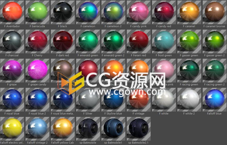 200种C4D车漆汽车材质预设+5组室内摄影棚环境场景预设Cinema 4D