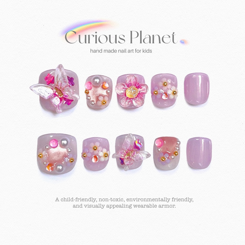 Cat-Eye Style Children's Nail Art with Butterfly Pearls, Original Design, Wearable Nails, Elegant and Cool Style, Children's Nail Stickers