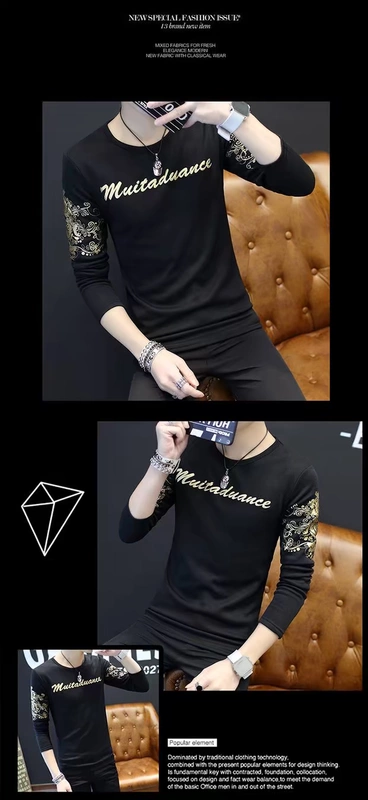 Mùa xuân mới nam áo thun dài tay Hàn Quốc Slim học sinh thanh niên chạm đáy áo thun cotton mùa xuân