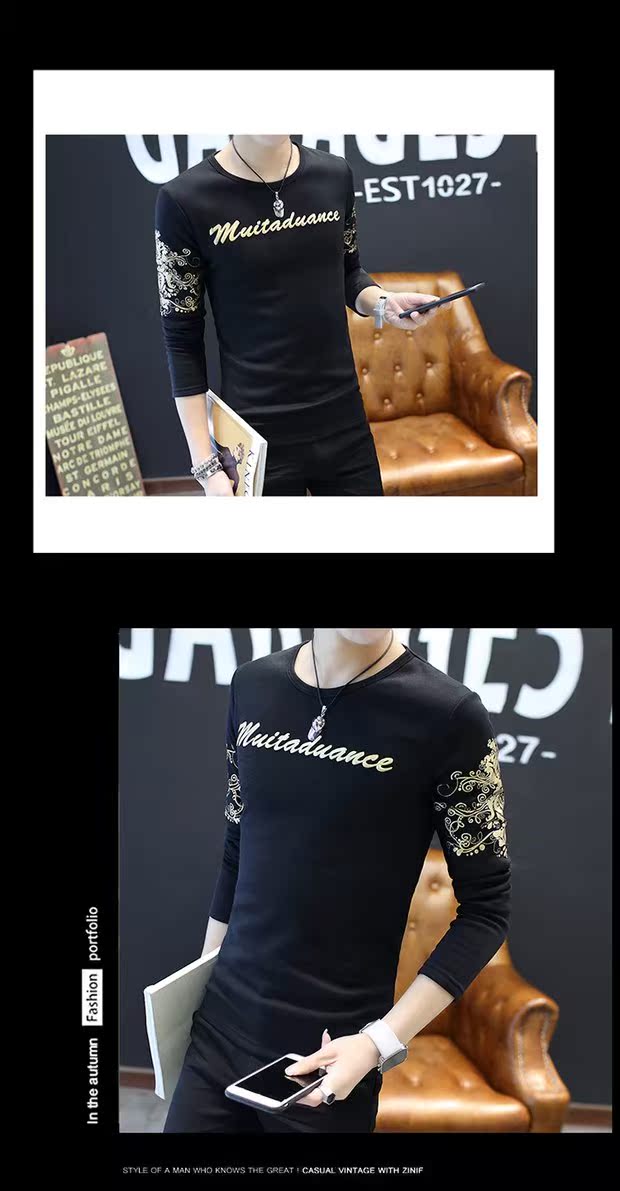 Mùa xuân mới nam áo thun dài tay Hàn Quốc Slim học sinh thanh niên chạm đáy áo thun cotton mùa xuân áo thun có cổ