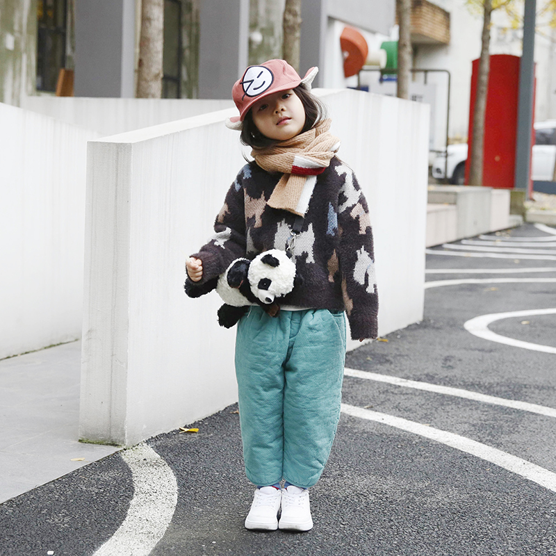 Pear Little idle male and female children Winter style Han version Ma Haimao Warm Puppies Sweater Sweater Children Cartoon Shirts E84A1730