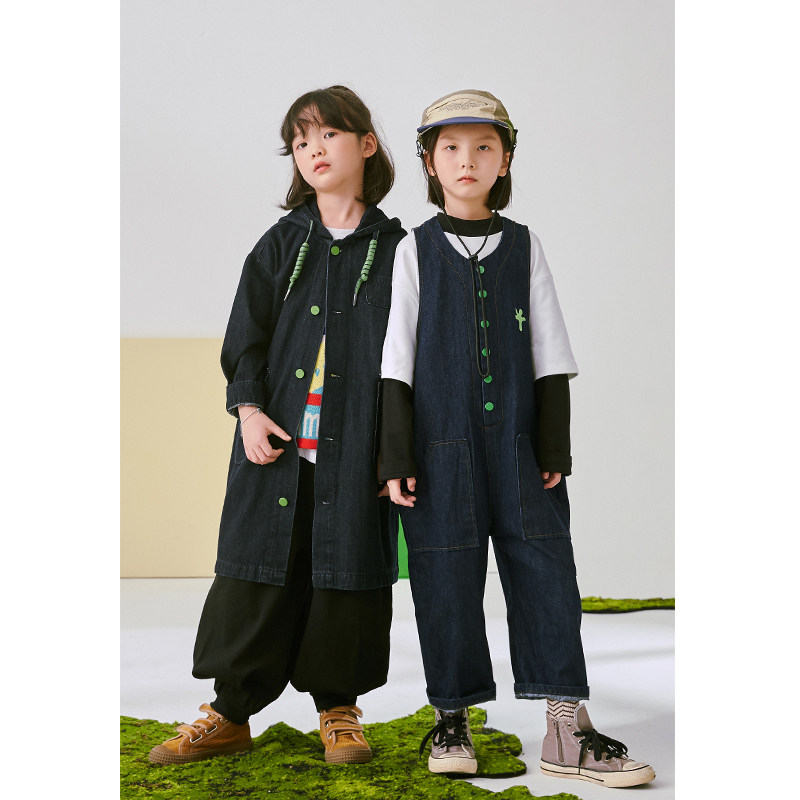 Li Xiaoxian children's 2022 autumn new jacket boys and girls Korean style neutral style fashion mid-length denim trench coat