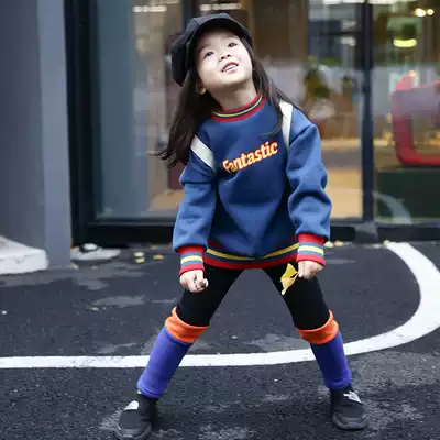 Pear Xiaoxian children's clothing men's and women's children's clothing 2021 autumn and winter new Korean ribbed color sweater fleece pullover letter jacket