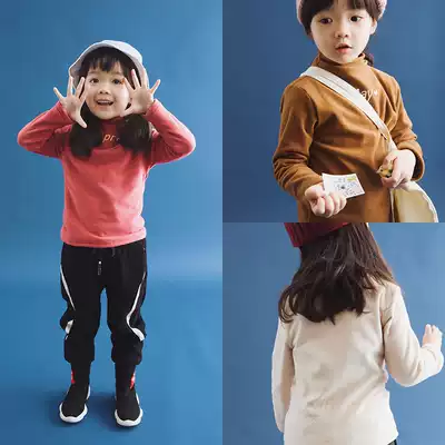 Pear small leisure children's clothing winter Girl 3 color small high collar base shirt children Joker plus velvet sweater E84P1709