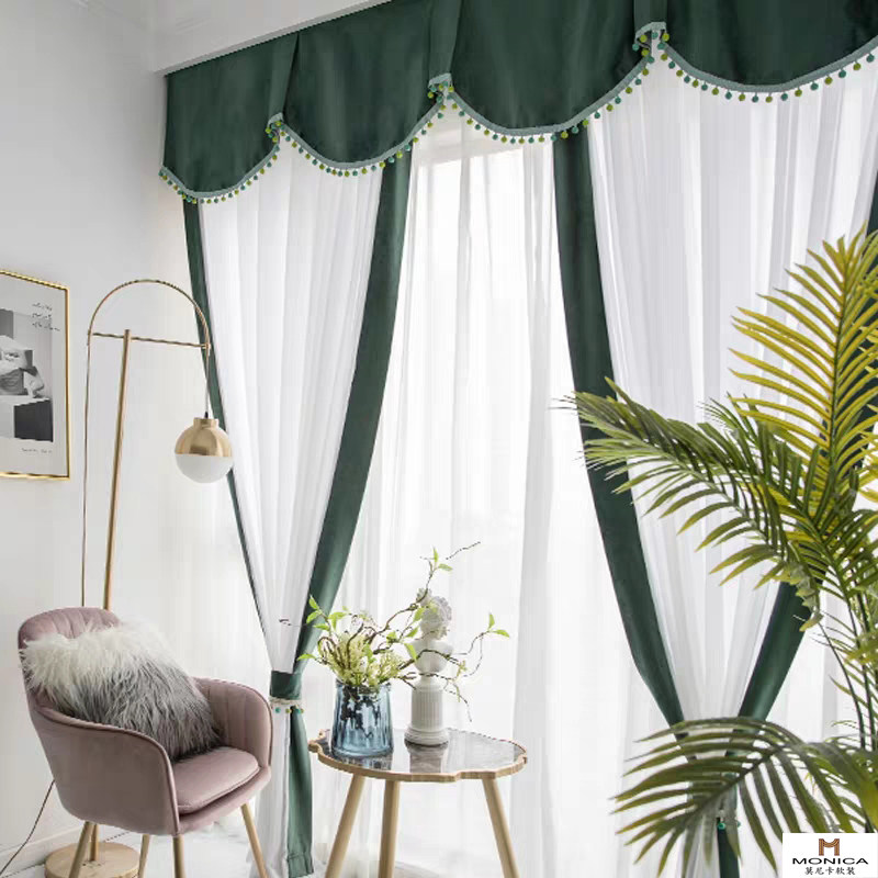 Monica soft Nordic modern plain solid color flannel trim white yarn chiffon balcony living room curtain window
