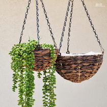Rattan hanging basket Grass flower green plant hanging hanging flower pot Willow flower arrangement basket Buddha beads Lover tears basin