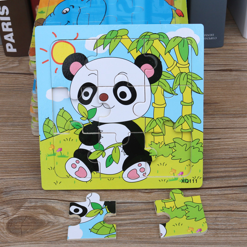 Wood-made 9-piece paired jigsaw puzzle animal traffic baby collab and intelligence children early education toys 2-3-6 years old