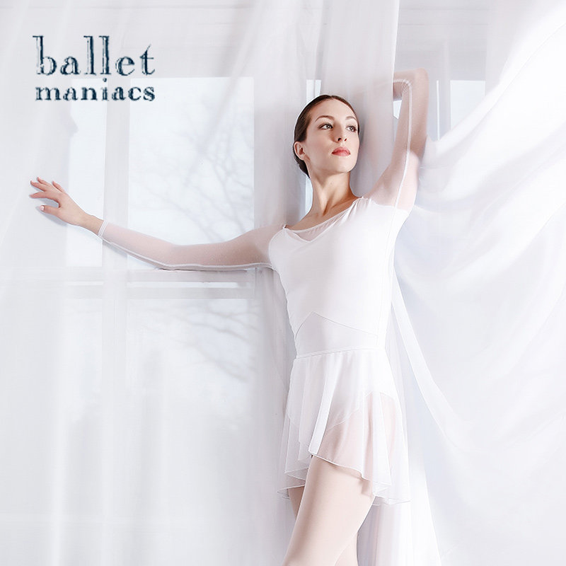 Russia imports Ballet Maniacs white long-sleeved skirt ballet dance practice bodysuit