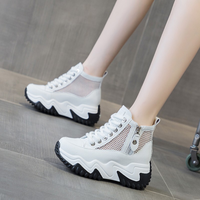 Casual Thick-Soled Height-Increasing Women's Shoes, Genuine Leather Sports Dad Shoes, Breathable High-Top Sneakers, 2026 Spring and Summer New Trendy Style