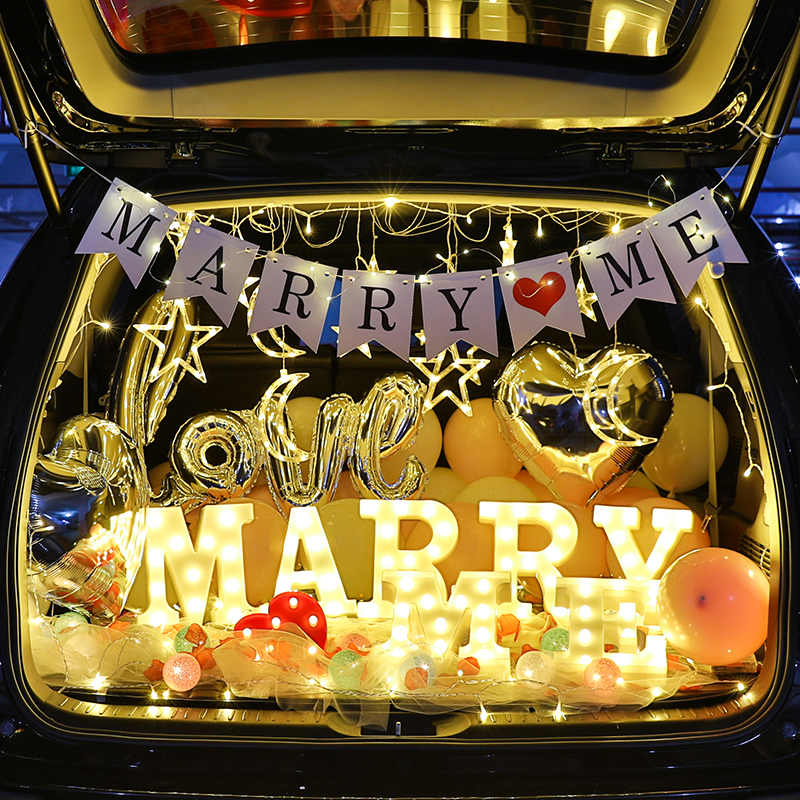 Car Trunk Table White Cours Wedding Birthday Placement Valentine's Day Romantic Car Tailbox Creative Suitor Wedding Scene Decoration