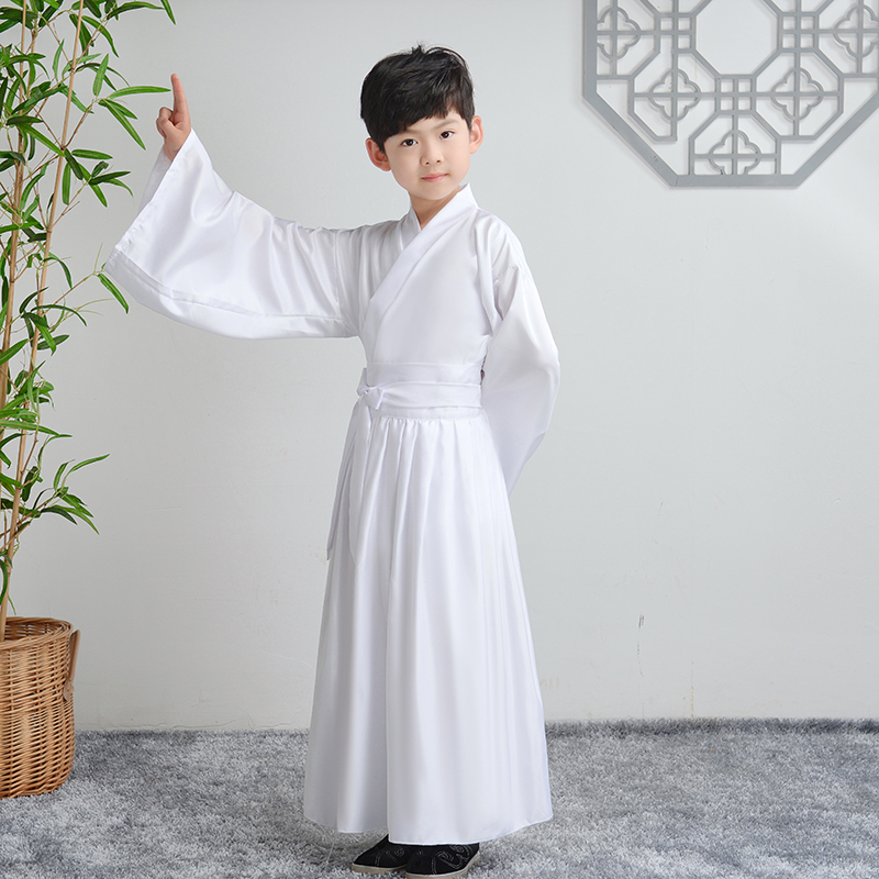 Children's Hanfu White Base Layer Inner Top and Skirt, Waist-Length Skirt, Black Non-Transparent