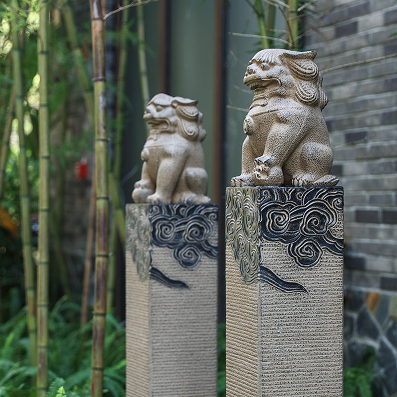 New Chinese style antique stone lion tied horse pile villa sales department Outdoor courtyard decoration Garden floor-to-ceiling lucky ornaments