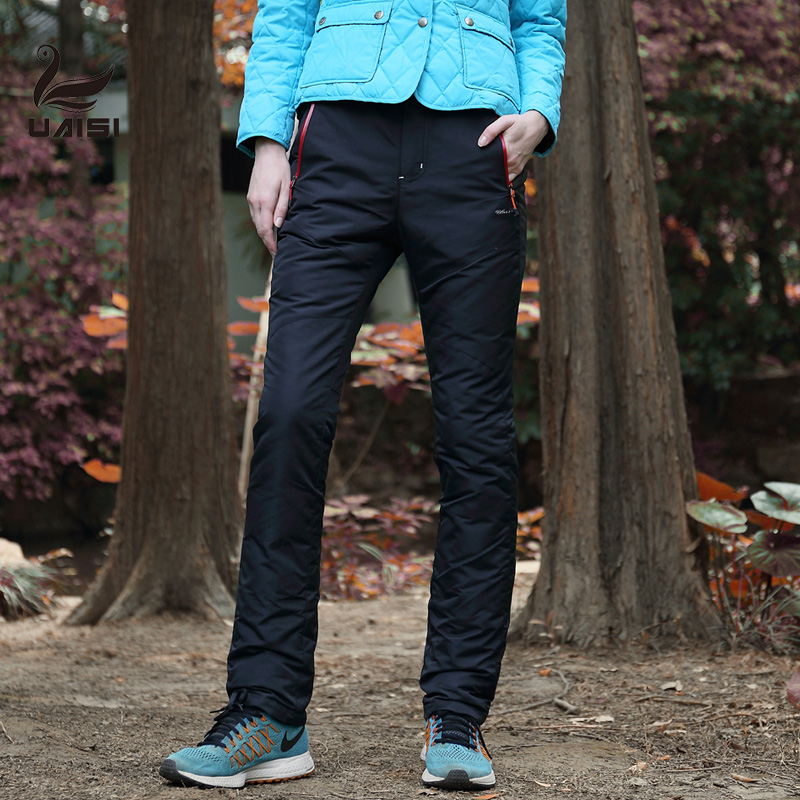 UAISI Plus Suede Pants Woman Thickened Outwear White Goose Down Duvet Pants Sports Casual Pants 2022 Couple of long pants