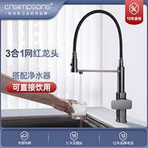 Cnsimpsons gun grey three-in-one kitchen faucet cold and hot water purifier pumped wash basin sink