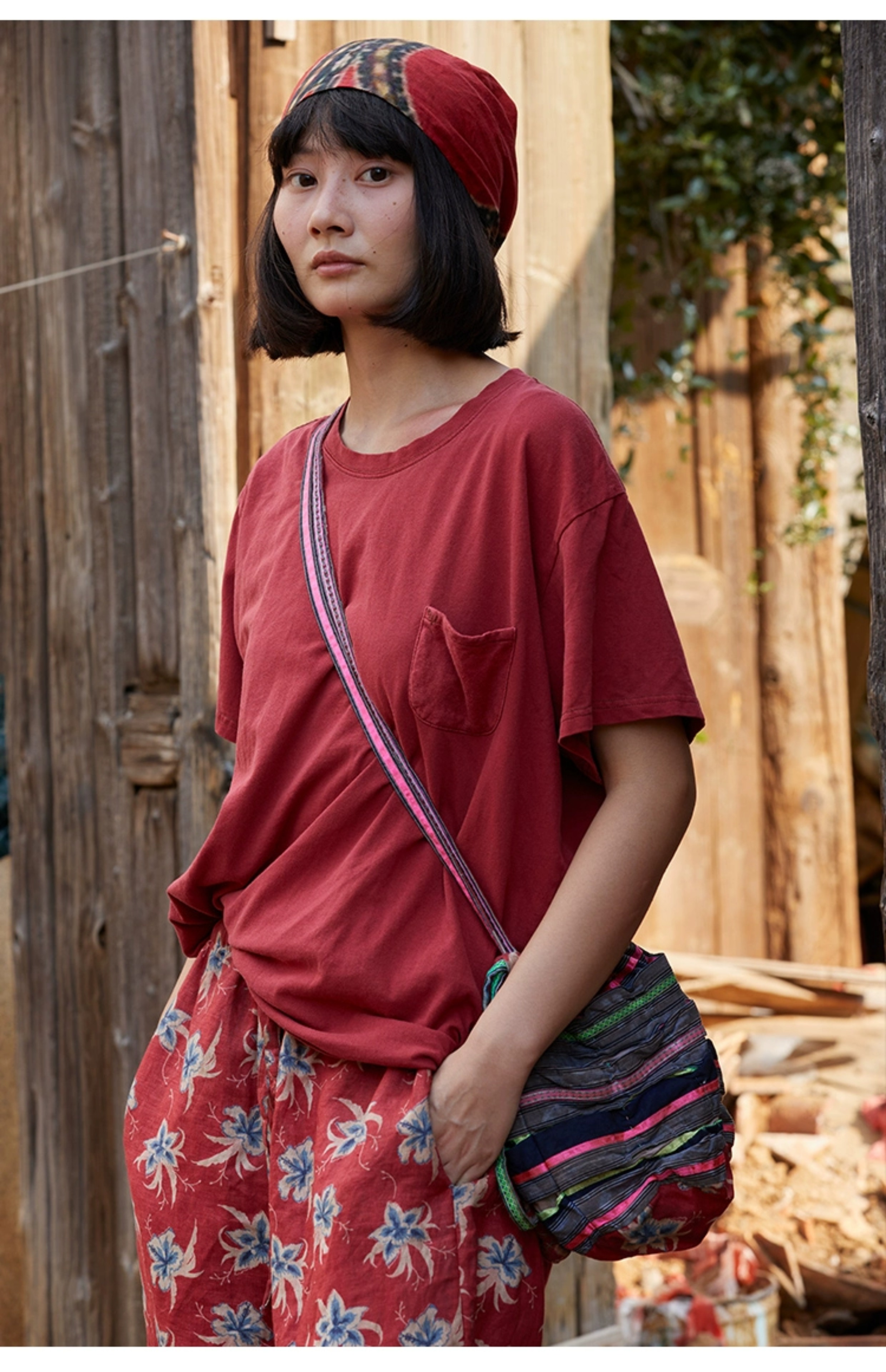 レトロ文学青年純綿ニット半袖Tシャツ - ベスト - その他の素材 多色