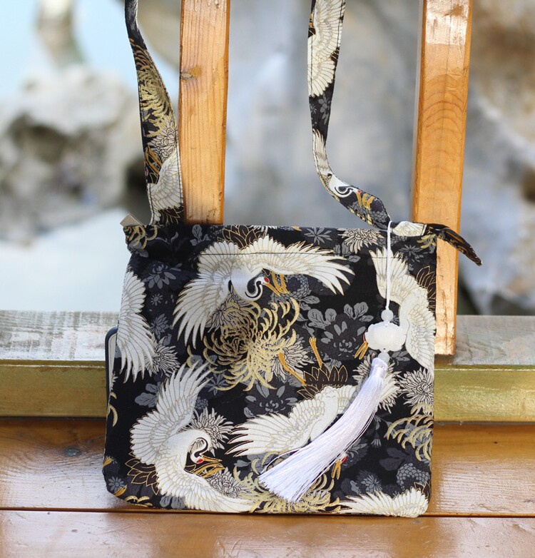 Men's Boys Hanfu with Bag Ancient Costume Antique Bag Guochao Mobile Phone Bag Diagonal Bag Zipper Bag Knotted Cloth Strap