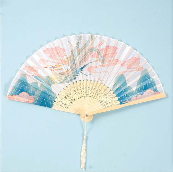 7 Inch Folding Fan China Wind Female Style Ancient Wind Flow Su Carry-on and Fairy Crane Hanfu Costume folded with small bamboo fan for a big smile fan