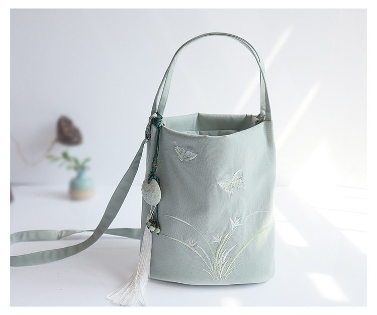 Bucket bag artistic temperament simple cloth bag ancient style bag Hanfu bag travel bag detachable Messenger shoulder bag
