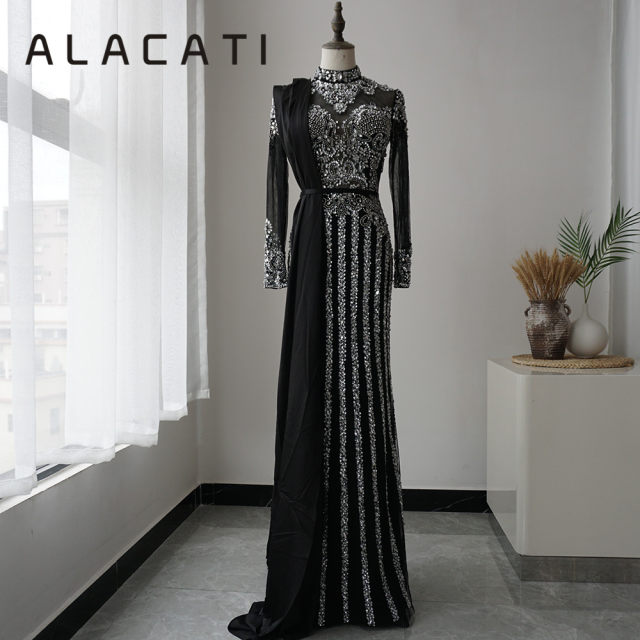 Alacati high-end export Middle East evenindress slim evening dress performance host removable ribbon