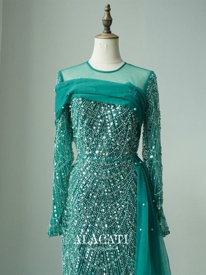 年会主持演出晚礼服新高端奢华重工鱼尾高腰显瘦名媛晚宴出口外贸