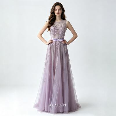"Special!" Alacati's new high-end crystal dreamy purple long evening dress makes the bride look slimmer for performances and hosting
