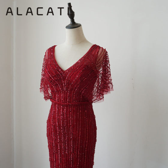 2020新款晚礼服女 高端大气 遮手臂 显瘦气场优雅女王V领重工鱼尾