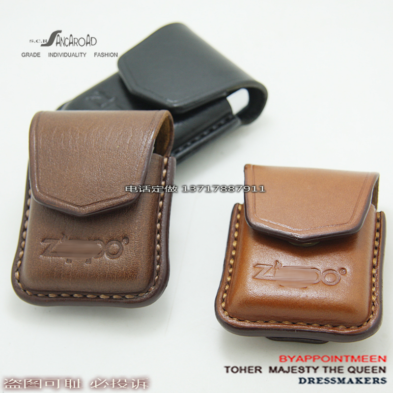 Handmade genuine leather lighter leather jacket Applicable zippo Zhi Bao Hung Waist Lighter set Sub original Custom Size