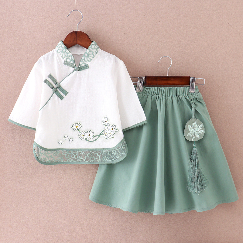 Children's Traditional Chinese Costume, Improved Hanfu, Chinese Style Fairy-Like Skirt, Girls' Ancient Style Baby Tang Suit Set, Elegant for Spring and Summer