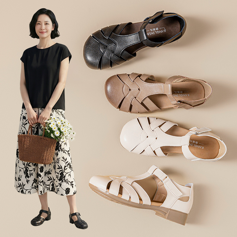 Genuine Leather Soft-Soled Mom Shoes Sandals for Women 2026 New Style Breathable and Comfortable for Middle-Aged and Elderly Women, Not Tiring for Feet, Summer Women's Shoes Genuine Leather Soft-Soled Mom Shoes Sandals for Women 2026 New Style Breathable and Comfortable for Middle-Aged and Elderly Women, Not Tiring for Feet, Summer Women's Shoes