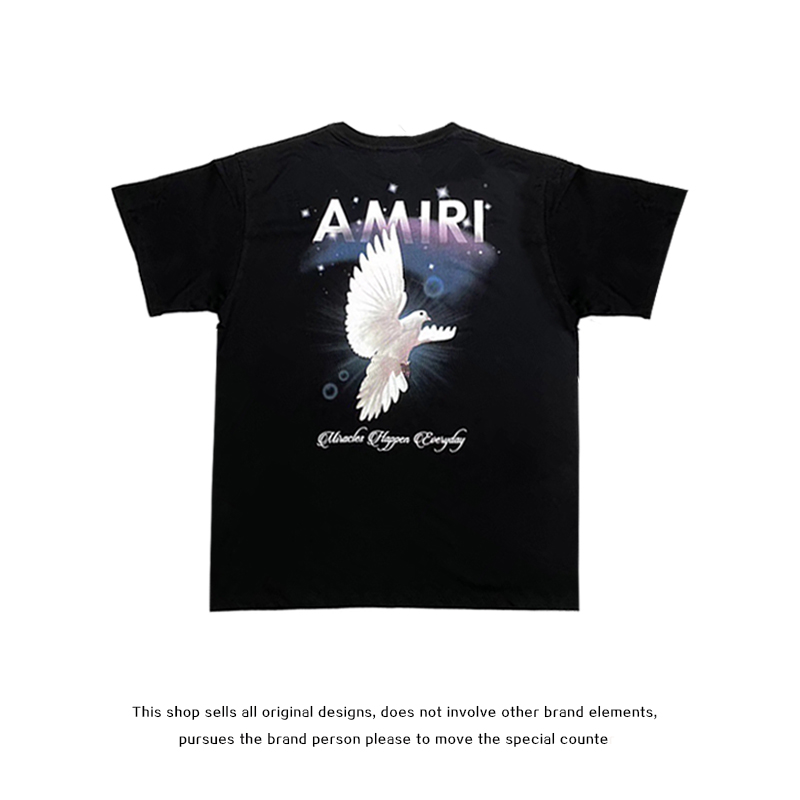 FOD AMIRI Kangli Printed Rainbow Peace Pigeon Short Sleeve High Street T-shirt logo Letter Loose Couple Summer