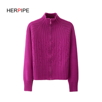 2021 autumn and winter New popular sweet Japanese Cashmere High waist thick slim stand neck cardigan short sweater womens coat