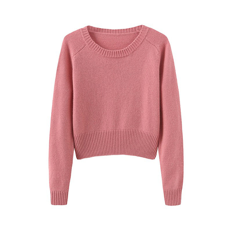 Autumn-winter-style cashmere sweatshirt woman round collar fur coat thickened saddle shoulder-knitted sweatshirt with pure colour long sleeves Nets