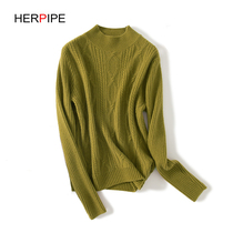 21 Autumn and winter new semi-high neck cashmere sweater womens doublet thick short high waist fashion knitted base cashmere sweater