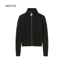 2021 autumn and winter New thick Street collar short color zipper cashmere sweater knitted cardigan women