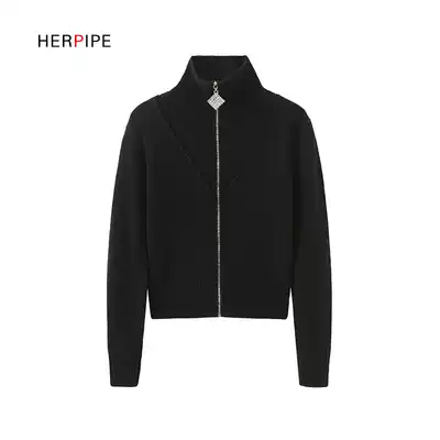 2021 autumn and winter New thick Street collar short color zipper cashmere sweater knitted cardigan women