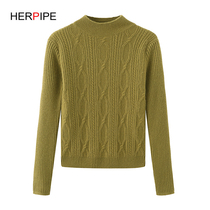 Autumn and winter new semi-high neck cashmere sweater womens double thick short high waist fashion cashmere knitted base sweater